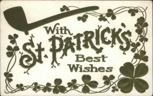 St. Patrick's Day Pipe Shamrocks Embossed c1910 Vintage Postcard 