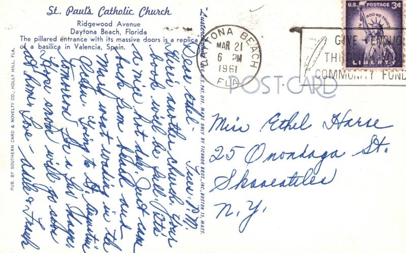 Vintage Postcard 1961 St. Paul Catholic Church Richwood Avenue Daytona Beach FL