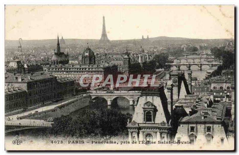 Paris Old Postcard Panorama taken from & # 39eglise Saint Gervais (Eiffel Tower)