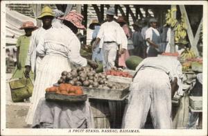 Nassau Bahamas Native Black Women at Fruit Stand c1920 Postcard