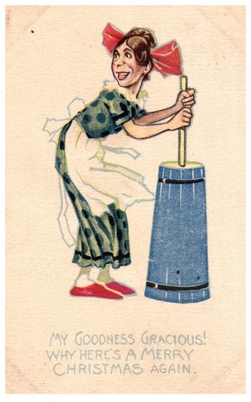 Christmas  , Woman churning Butter