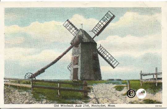 Old Windmill Built 1746 Nantucket Massachusetts Old Curteich Vintage Postcard