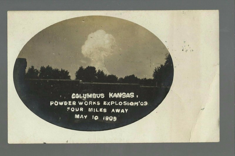 Columbus KANSAS RP 1909 EXPLOSION Powder Works MUSHROOM CLOUD nr Pittsburg