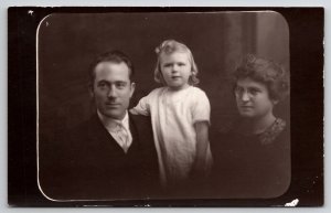 RPPC Family Portrait Handsome Father Daddys Girl Angry Mother Postcard I28