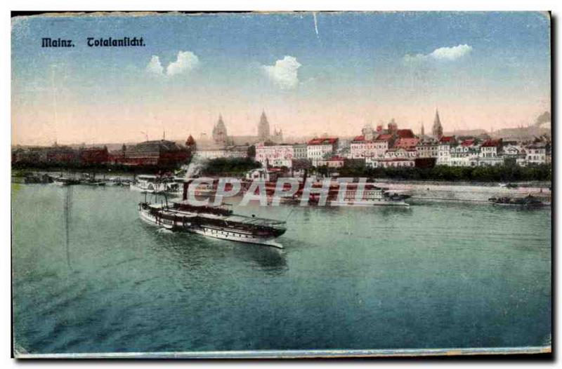 Old Postcard Mainz Totalansichtt Boat