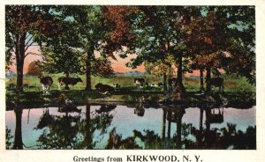 Vintage Postcard 1926 Greetings From Kirkwood New York Cattles Farm Nature Lake