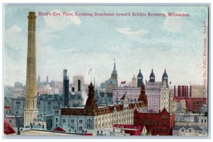 Milwaukee Wisconsin WI Postcard Birds Eye View Southeast Schlitz Brewery c1910