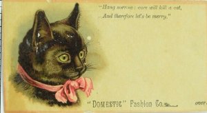 Domestic Sewing Machine Co Adorable Black Cat Pink Ribbon Poem P77