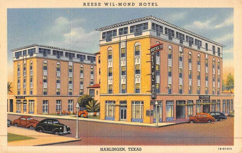 Harlingen Texas Reese Wil Mond Hotel Street View Antique Postcard K46943