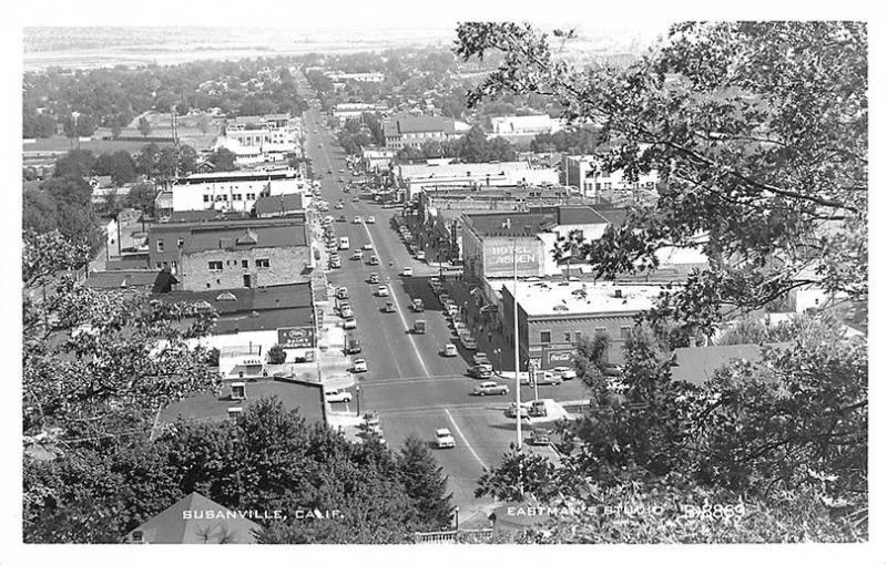 Susanville CA Aerial View of The Downtown Area RPPC Postcard