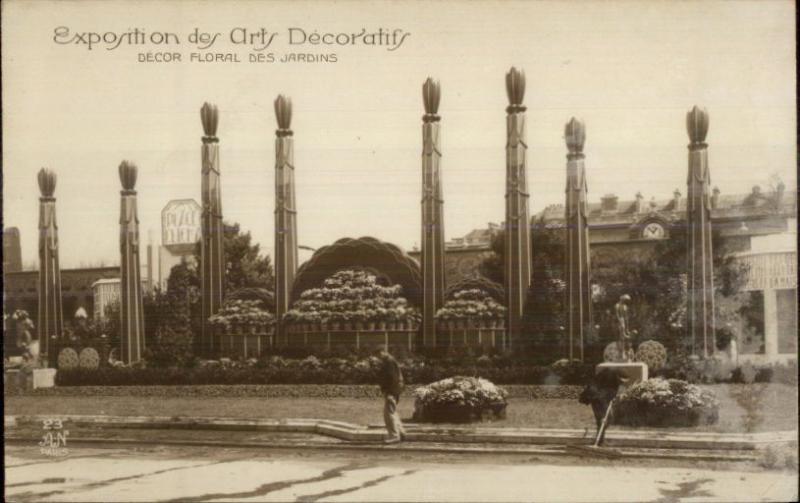 Paris 1925 Expo Arts Decoratifs D‚cor Floral des Jardins Real Photo Postcard