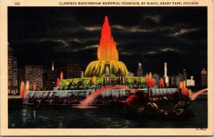 Vtg Clarence Buckingham Memorial Fountain Night Grant Park Chicago IL Postcard