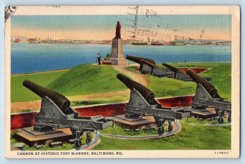 Baltimore Maryland Postcard Cannon Historic McHenry Exterior View c1937 Vintage