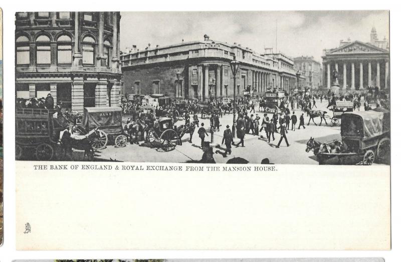 Busy Street Scene with Horse Drawn Omnibuses At Bank of England, Unposted Tuck 