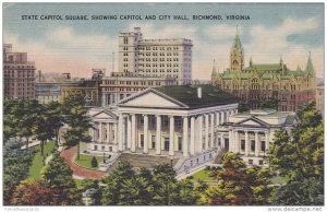 State Capitol Square Showing Capitol Bldg & City Hall Richmond, Virginia 1930...