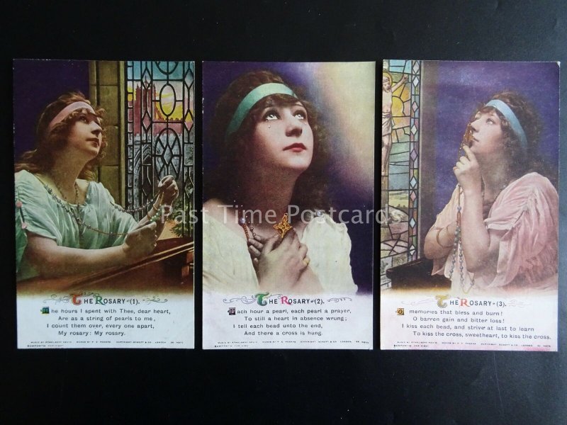 THE ROSARY (MISPRINTED 4985 BECAUSE NOT 4984) WW1 Bamforth Song Cards set of 3