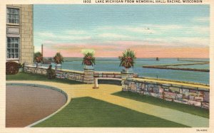 Vintage Postcard 1947 Lake Michigan From Memorial Hall Racine Wisconsin WI