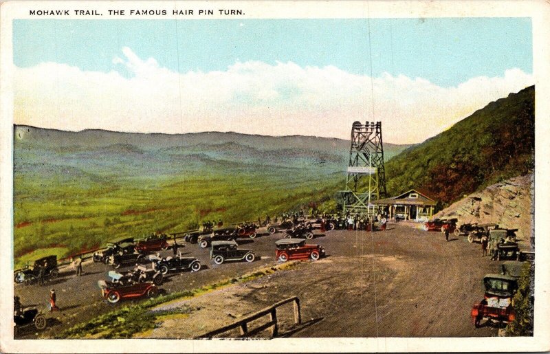 Mohawk Trail Hair Pin Turn Old Cars WB Postcard VTG UNP Vintage Unused  