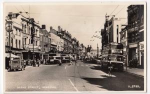 Reading; Broad St RP PPC By Valentines, 1955 PMK, Note Trolleybuses & Ford Woody