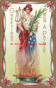 July 4th, Nash No J-8-3, Lady Columbia Arising from a Fire Holding Scale