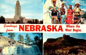 Nebraska Greetings Split View With State Capitol Sioux Indians and More