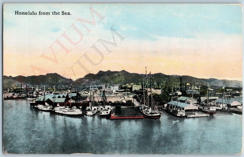 c1910s Honolulu, HI Birds Eye from Sea Harbor Port Ship Hawaii Territory TH A188