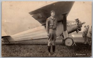 Captain Charles Lindbergh 1927 RPPC Real Photo Postcard Spirit of St Louis Plan