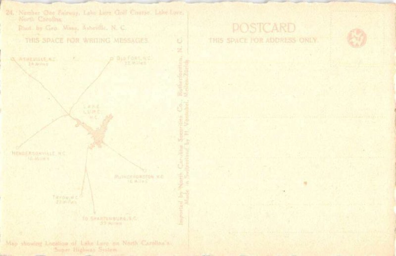 Asheville North Carolina Lake Lure Golf Course Vintage Postcard AA30904