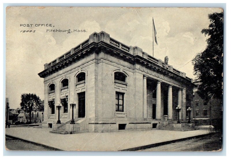 1908 Post Office Building Fitchburg Massachusetts MA Posted Antique Postcard 
