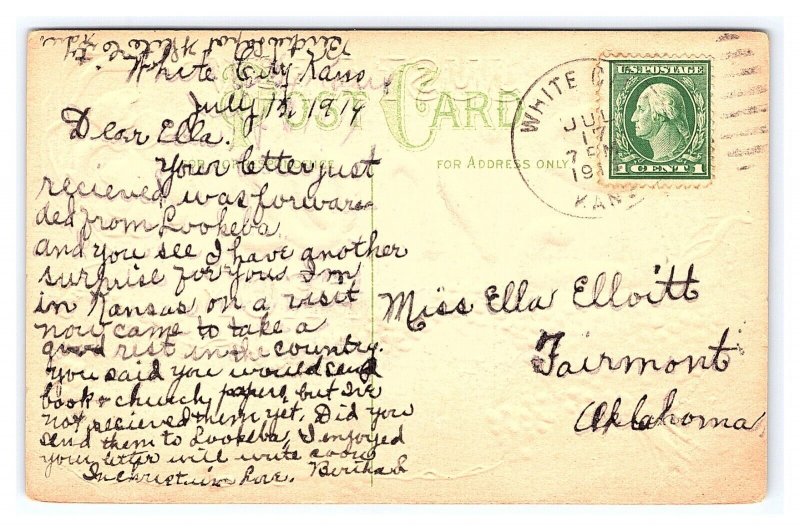 Postcard Just A Few Lines From White City Kans. Kansas c1914 Postmark