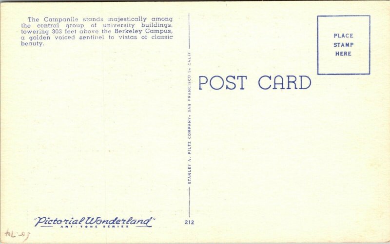 Vtg 1940's Campanile University Of California at Berkeley CA School Postcard