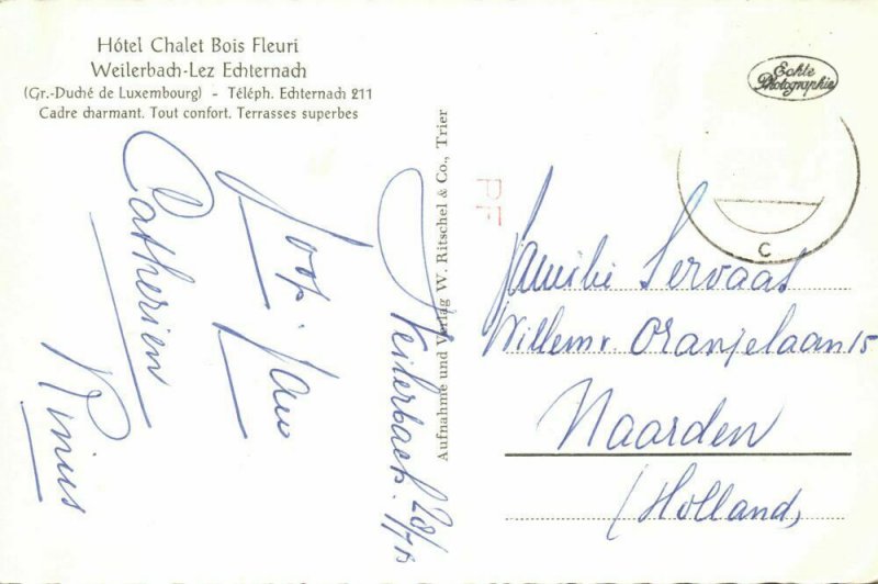 luxemburg, WEILERBACH-LEZ, Echternach, Hotel Chalet Bois Fleuri (1970s) Postcard