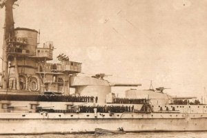 Italian Royal Navy Battleship RARE All Sailors Military on Deck - c1910s RPPC