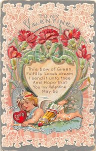 F77/ Valentine's Day Love Holiday Postcard c1910 Cupid Flowers Quiver 7