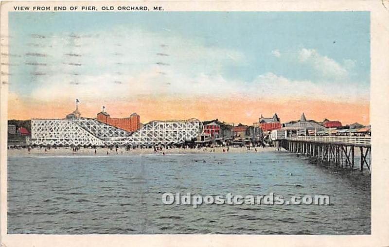 View from End of Pier Old Orchard, Maine, ME, USA 1928 light postal marking o...