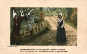 Vintage Postcard Evangeline Homeward Serenely Walks With God's Benediction