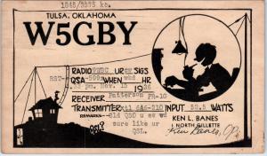 TULSA, OK Oklahoma     QSL CARD  W5GBY   1936   Silhouette   Postcard