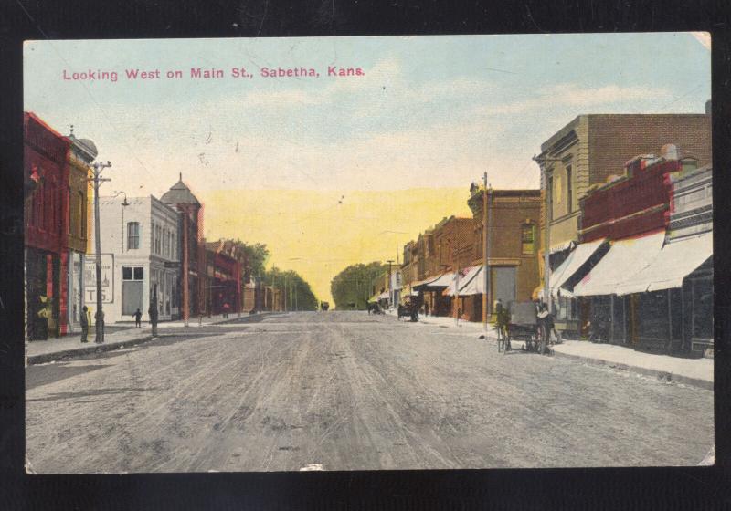 SABETHA KANSAS DOWNTOWN MAIN STREET SCENE ANTIQUE VINTAGE POSTCARD