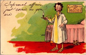 Humor, Man in Nightshirt, Informal Affair Come As You Are Vintage Postcard L72