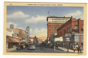 Postcar Looking East on Congress Street Tucson Arizona AZ 1950