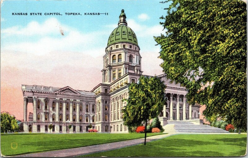 Kansas State Capitol Topeka KS Sunset Postcard VTG UP EC Kropp Vintage WOB  