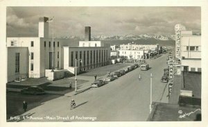 Anchorage Alaska Autos 4th Avenue Main Street 1940s RPPC Robinson Postcard 10332