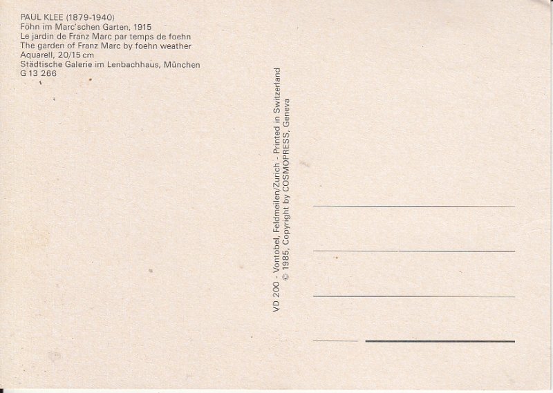 PAUL KLEE FOHN IM MARC'SHEN GARTEN  1916