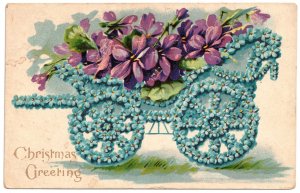 Christmas Greetings, Flower Card,  Mildly Embossed, Posted from Canada, [#182]