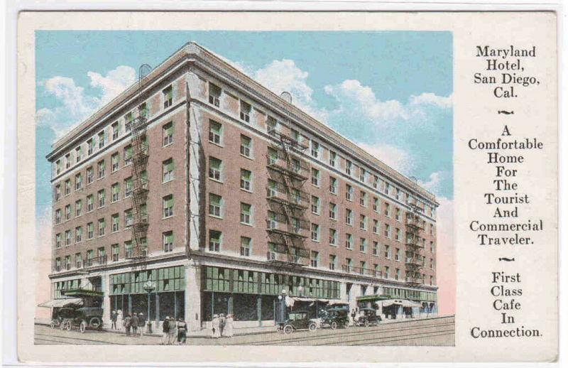 Maryland Hotel San Diego California 1920c postcard