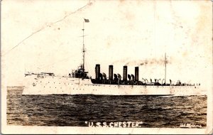 USS Chester US Navy Scout Cruiser 4 stack RPPC real photo early postcard