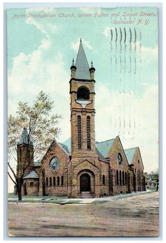 1909 North Presbyterian Church Fulton Locust Streets Rochester New York Postcard