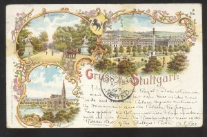 1897 GRUSS AUS STUTTGART GERMANY MULTI VIEW VINTAGE POSTCARD NICE STAMP