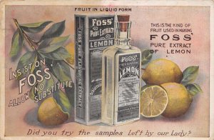 Foss' Pure  Lemon Extract Sample & Recipe  Card, Lemon Milk Sherbet PC U4896