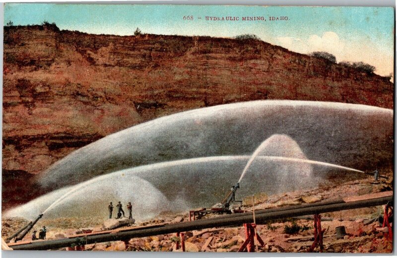 View of Hydraulic Mining Idaho Water Sprays Vintage Postcard S04